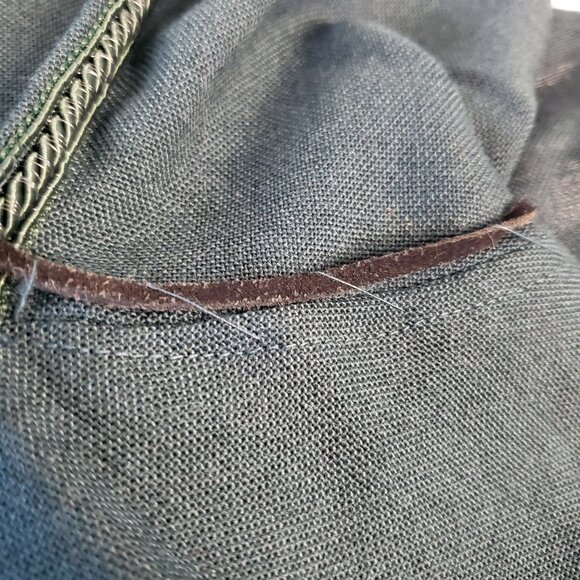 Large Linen Like Dark Green Hooded Medieval Cape w Gold Lacing Details - Picture 10 of 12